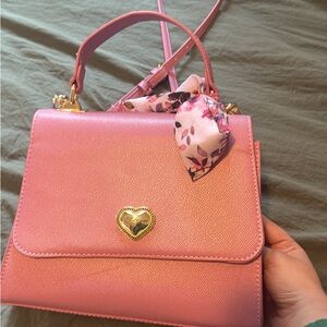 Betsey Johnson Pink Top-Handle Shoulder Bag with Floral Scarf